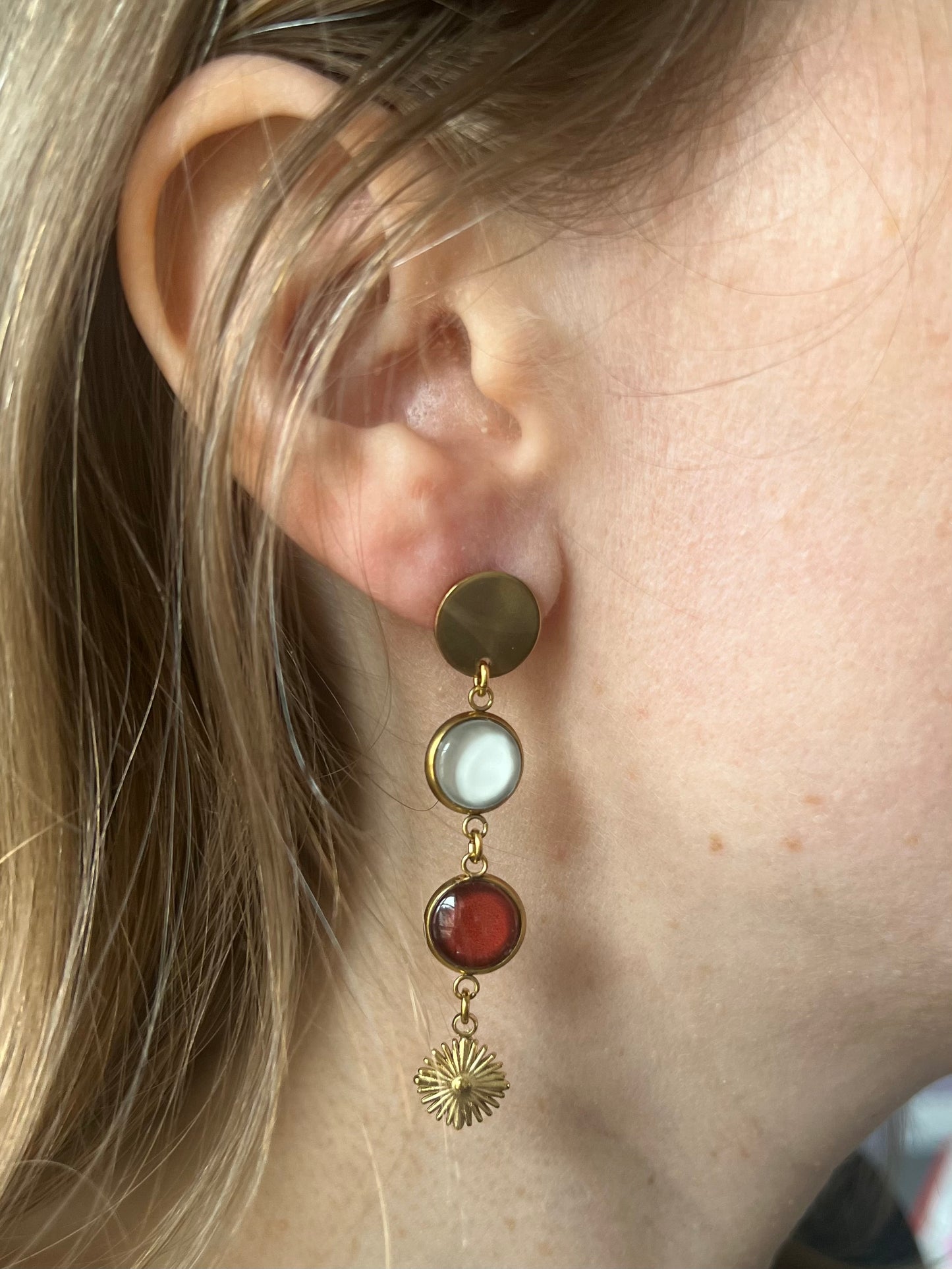 Burgundy and beige mismatched Earrings 