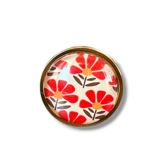 Beige and Red Vintage Floral Ring