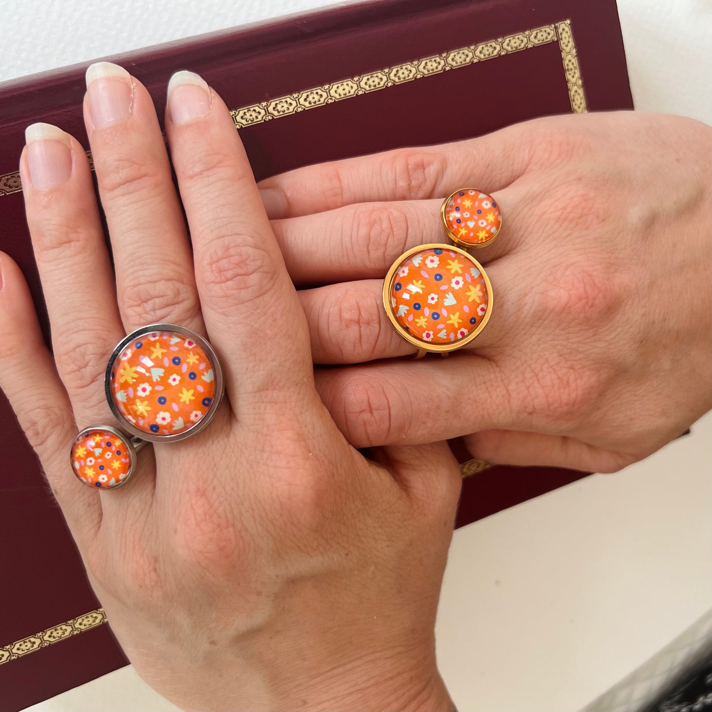 gold Orange Floral Ring