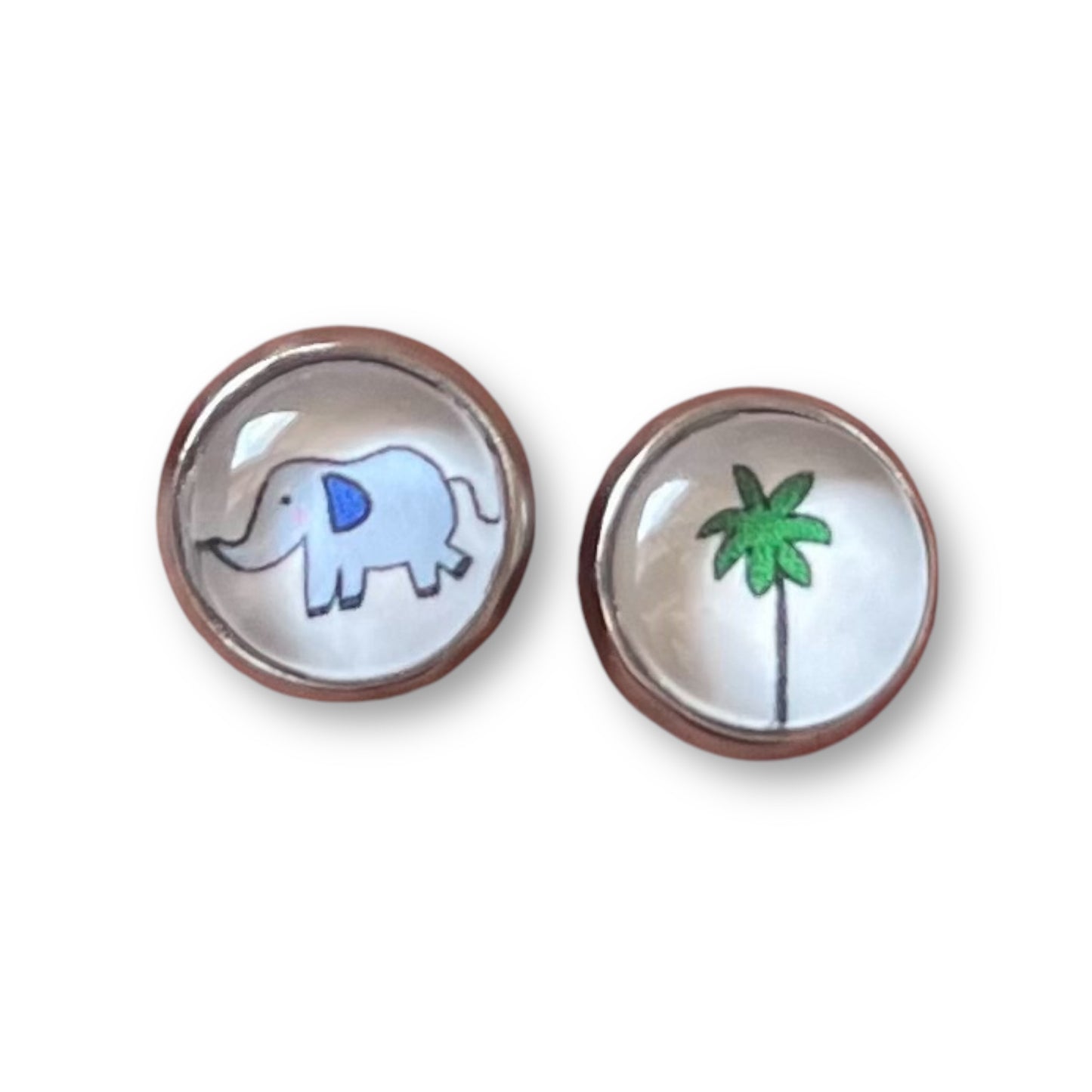 Elephant and Palm Kids Stud Earrings / " Wild and Free "