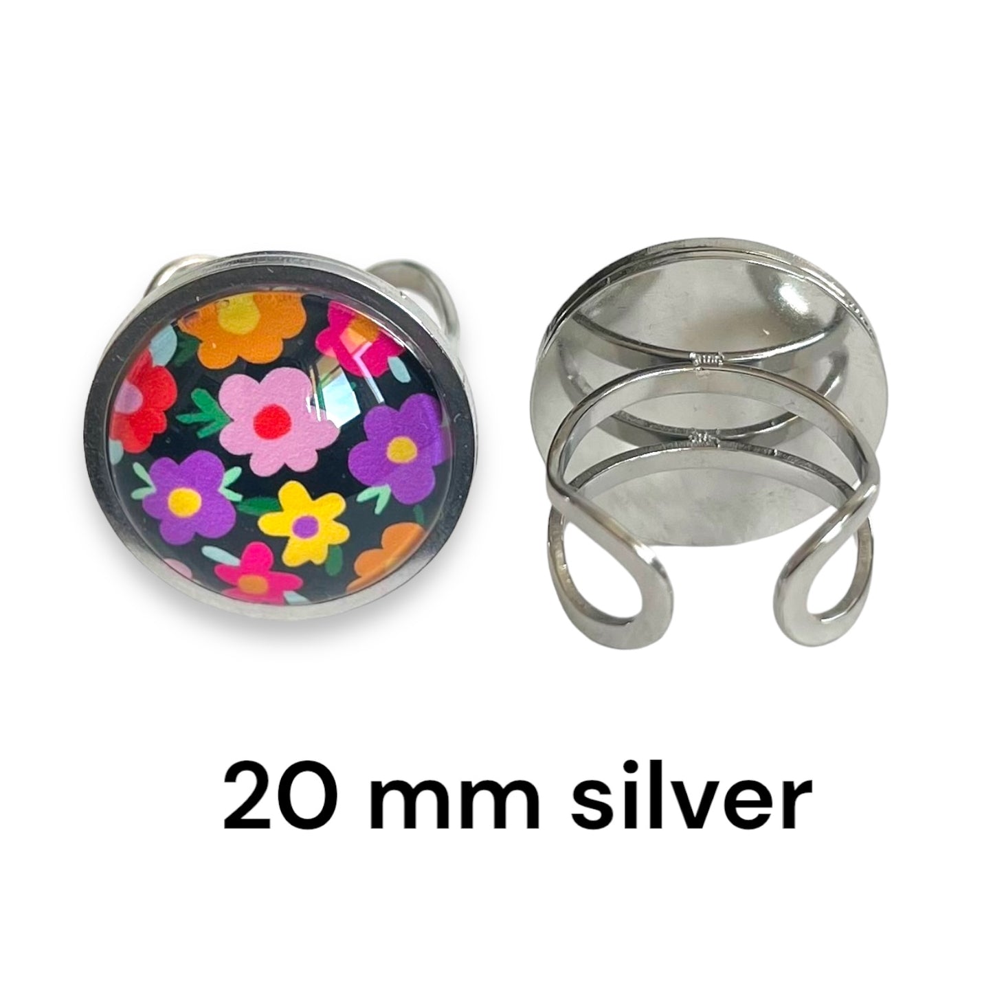 Bague dorée Fleurs multicolores sur fond noir