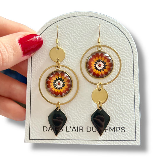 Brown mandala mismatched Earrings , Golden or Silver Finish