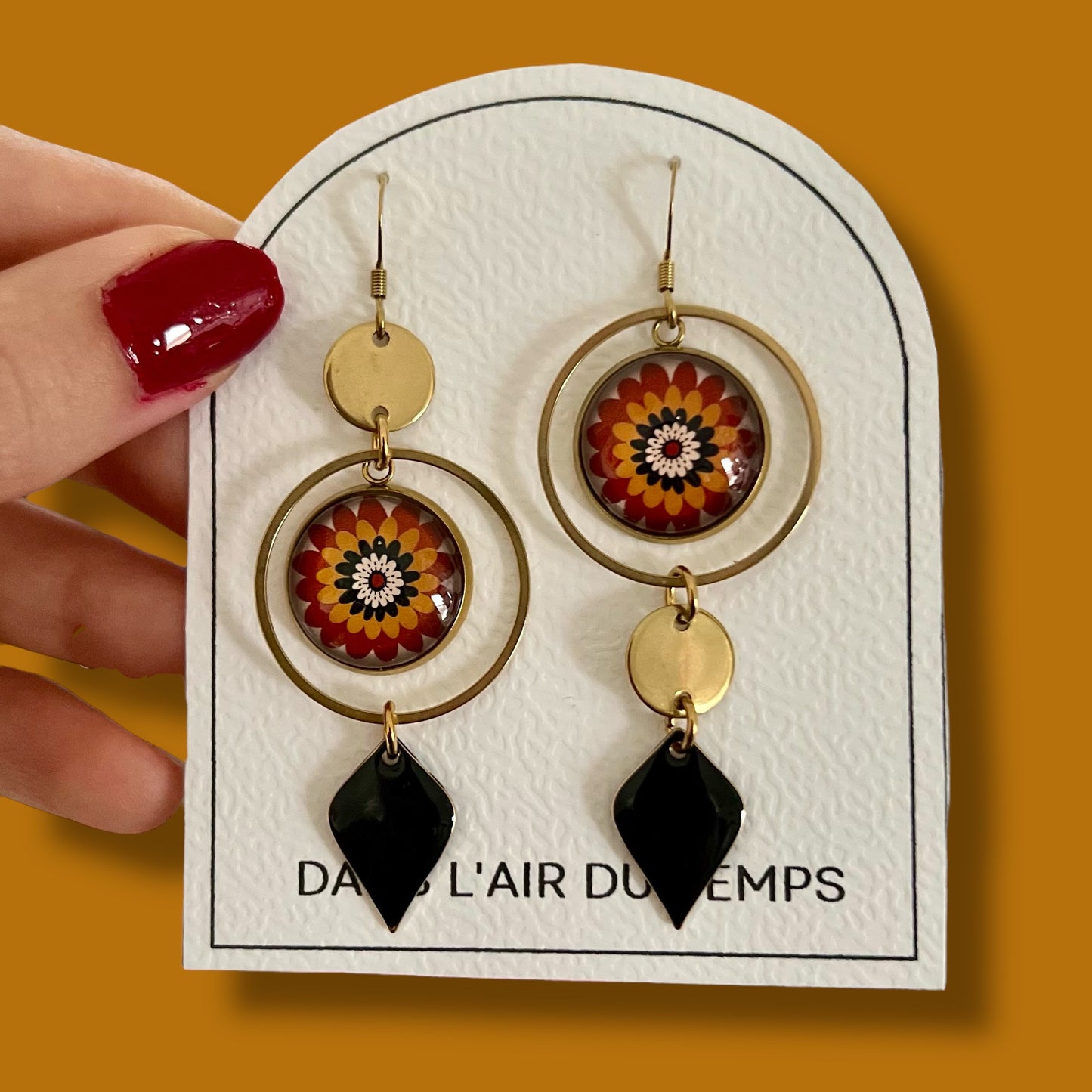 Brown mandala mismatched Earrings , Golden or Silver Finish