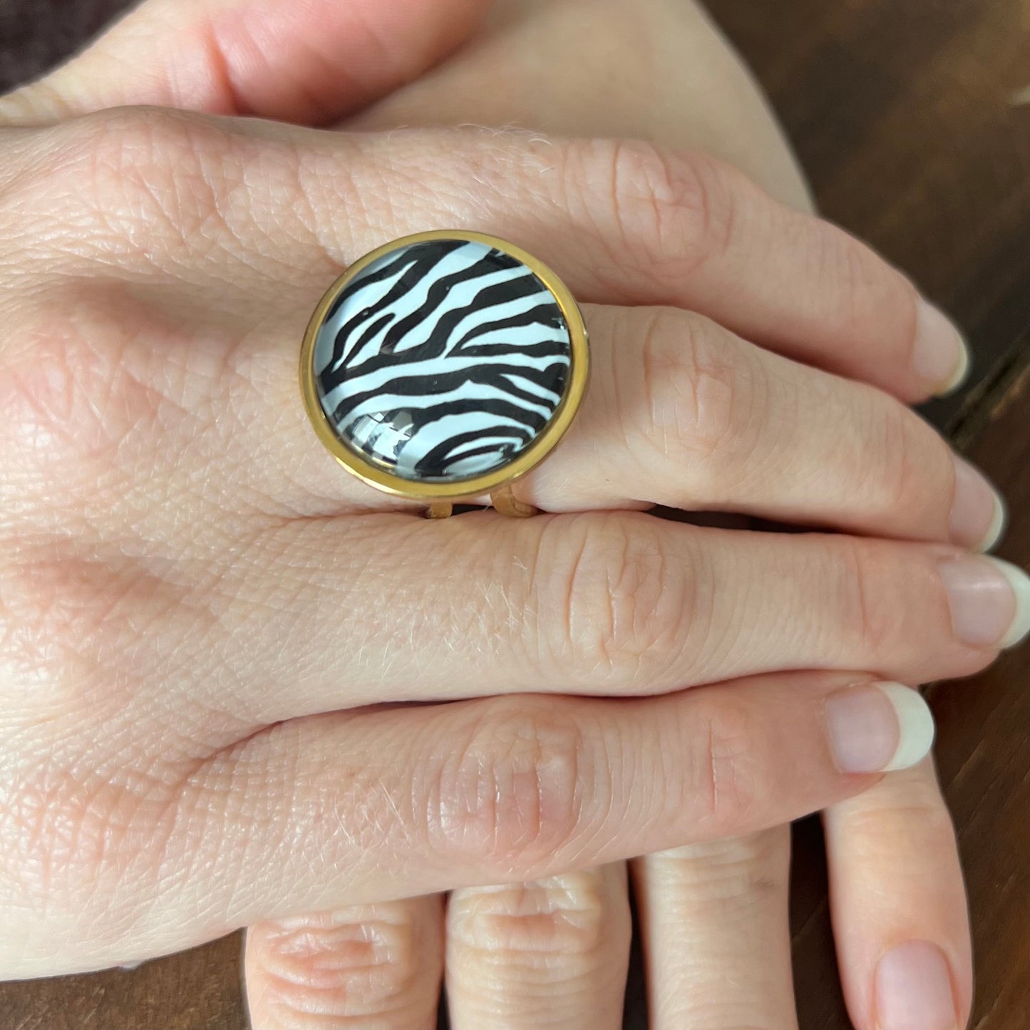 Zebra print Ring, golden or silver finish
