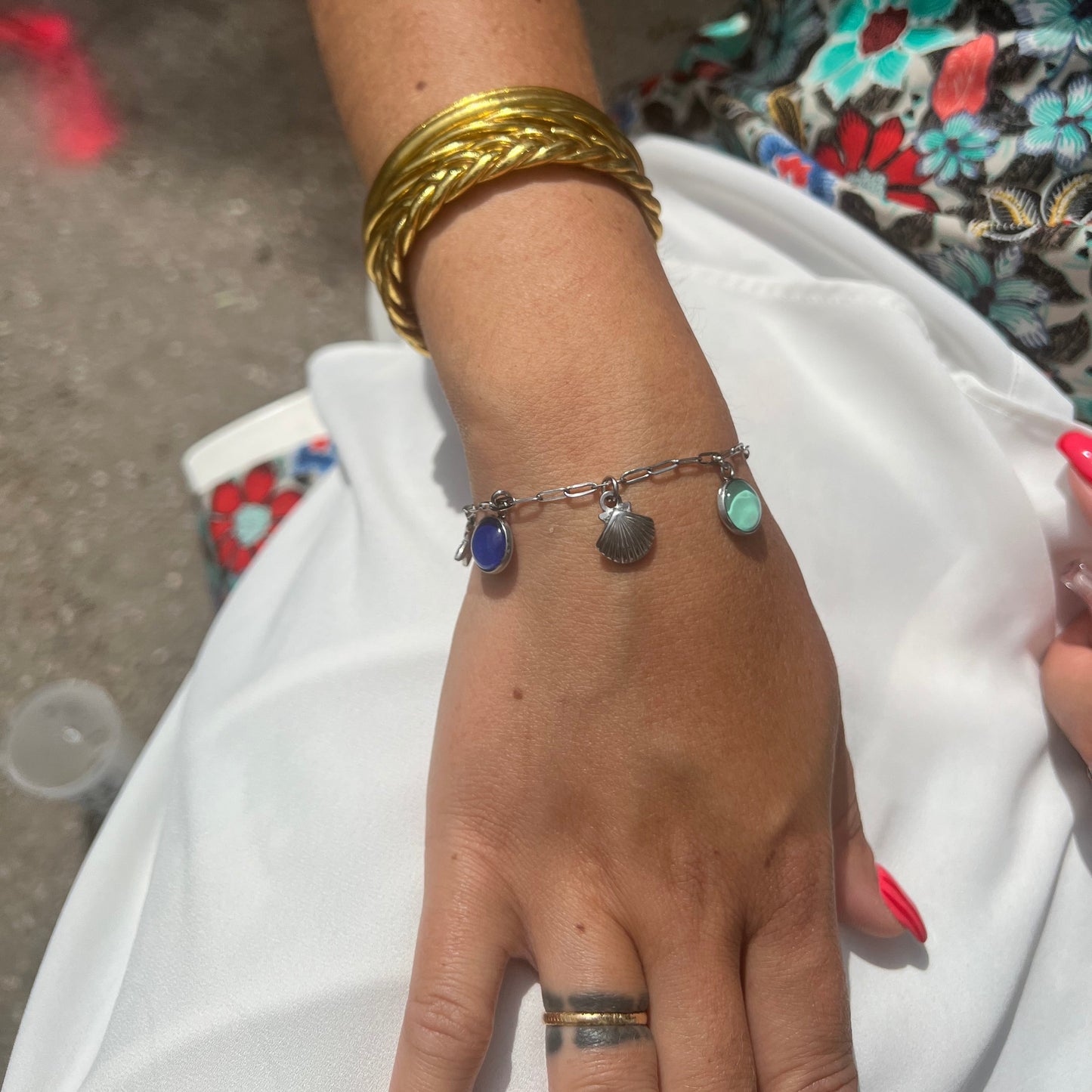 Bracelet breloques tons bleus