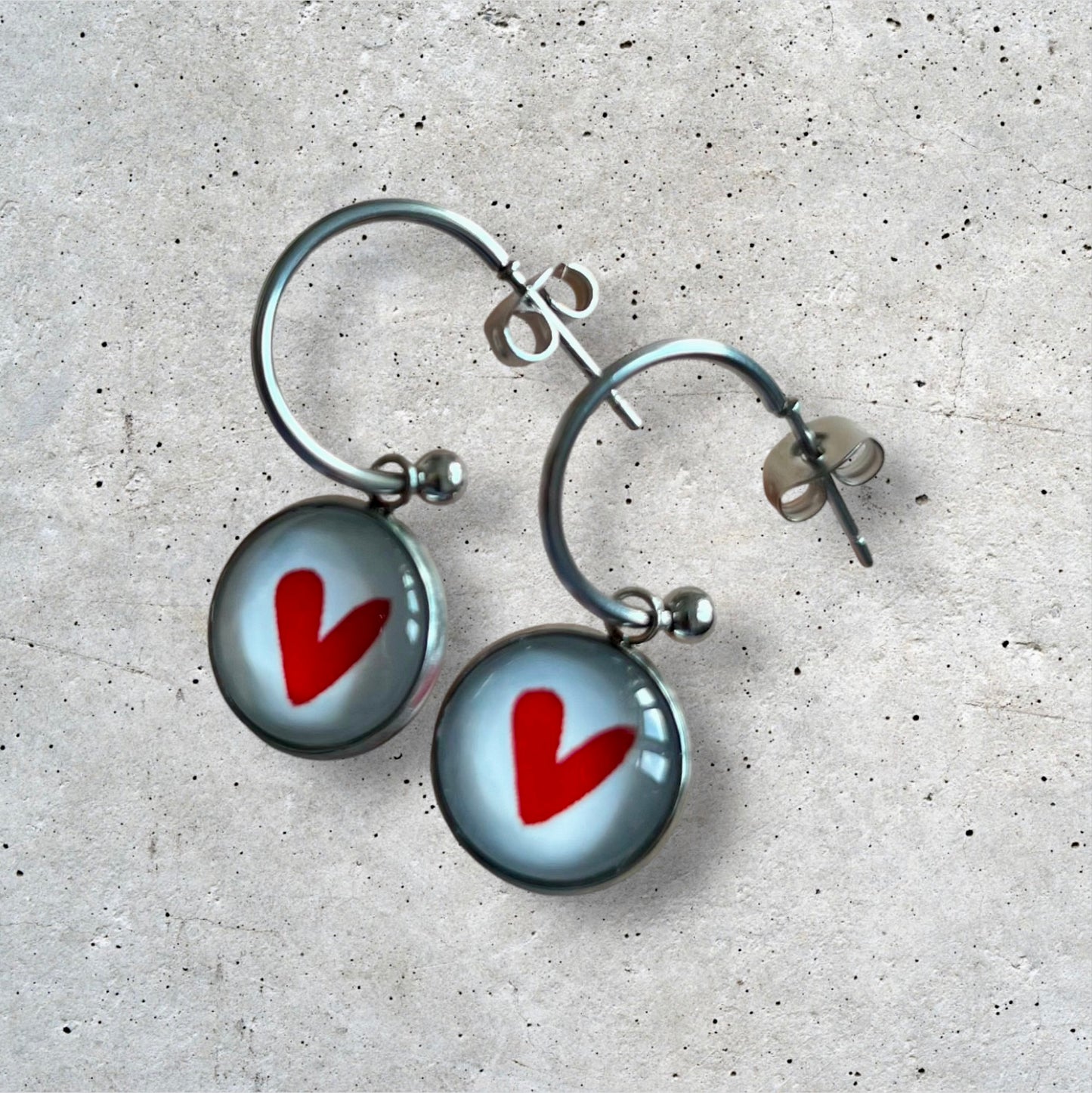 Red Heart mini hoop earrings