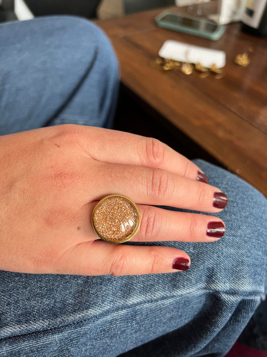 Bague paillettes dorées finition doré ou argenté