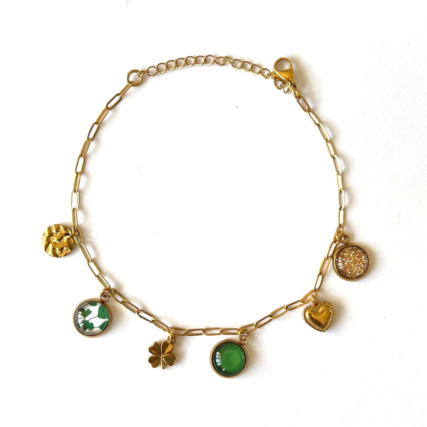 Bracelet de cheville breloques ginkgo vert