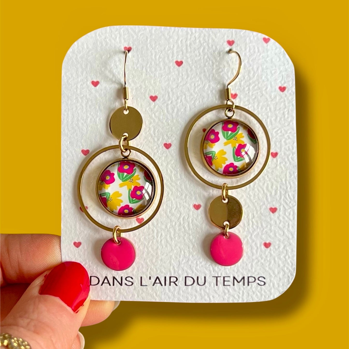 pink an yellow floral and mismatched Earrings , Golden or Silver Finish