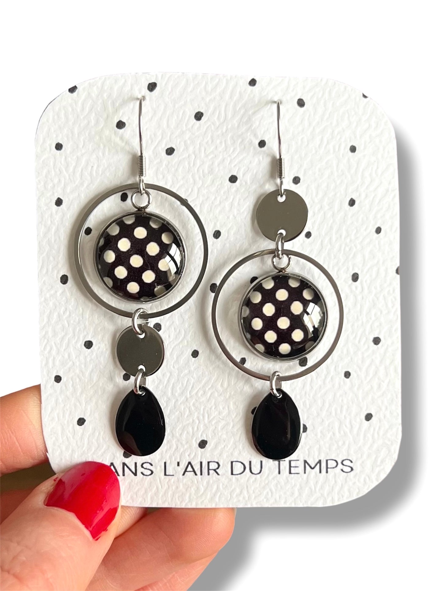 Black and White floral mismatched Earrings , Golden or Silver Finish