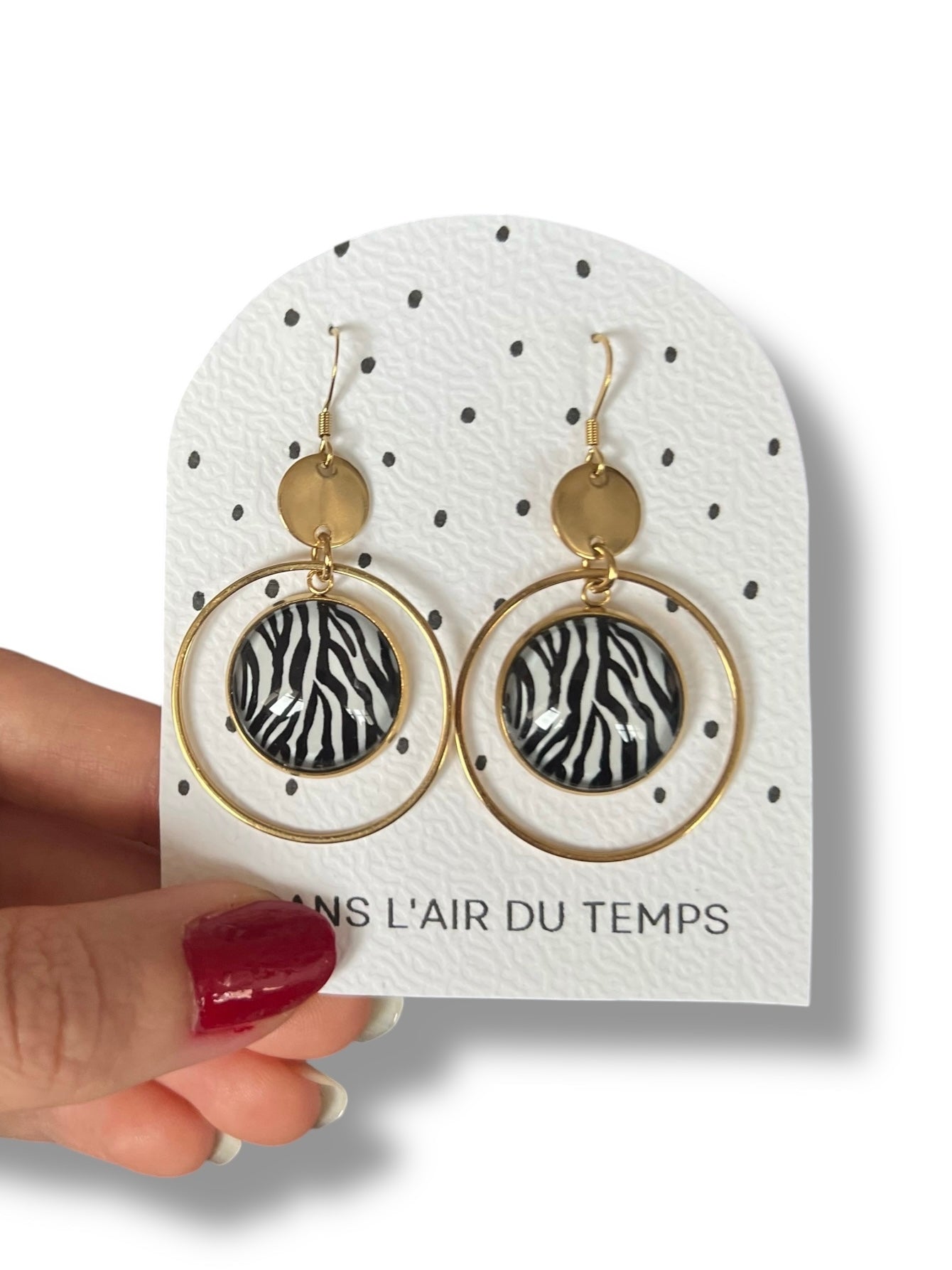 Zebra print Hoop earrings, golden or silver finish