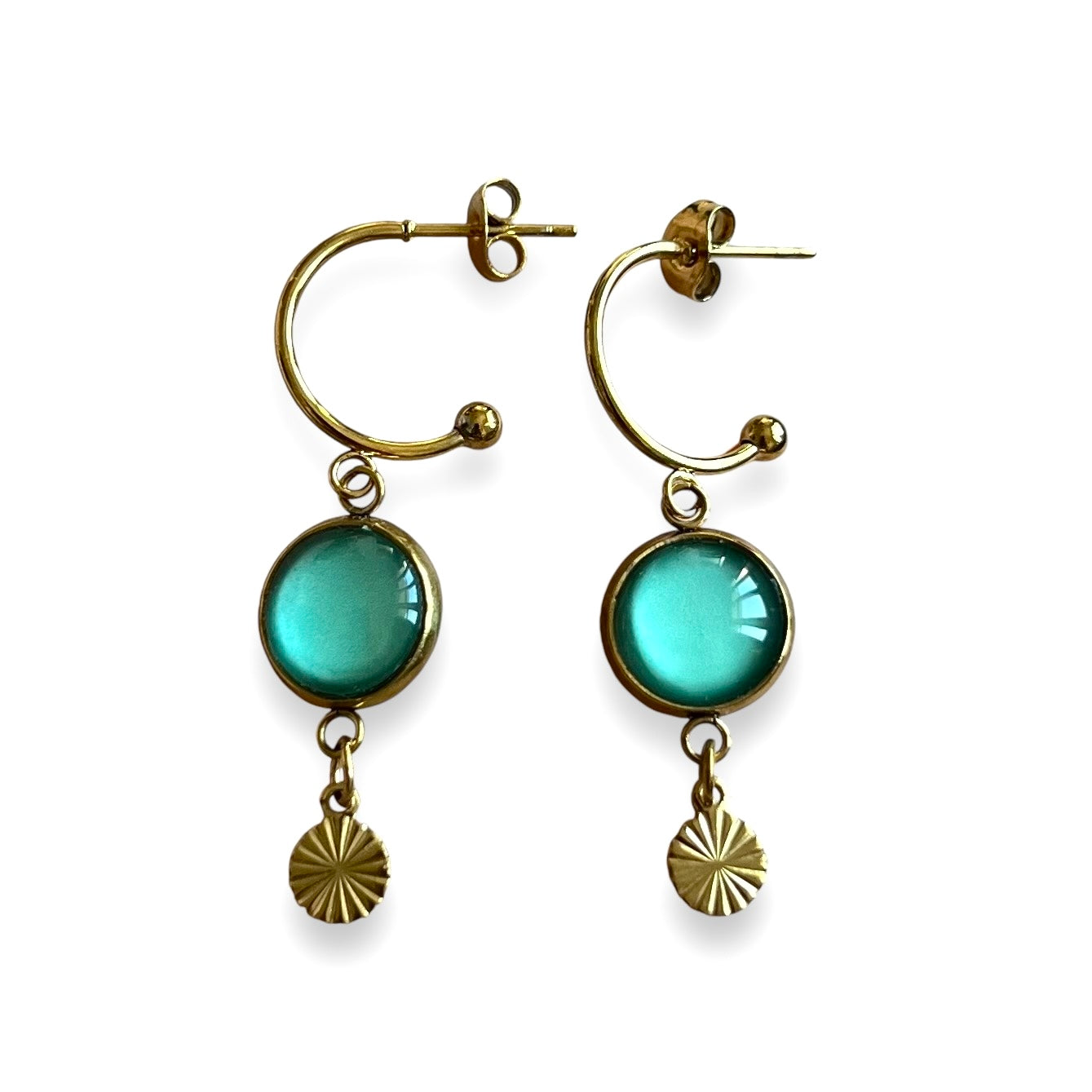 Turquoise golden HOOP EARRINGS