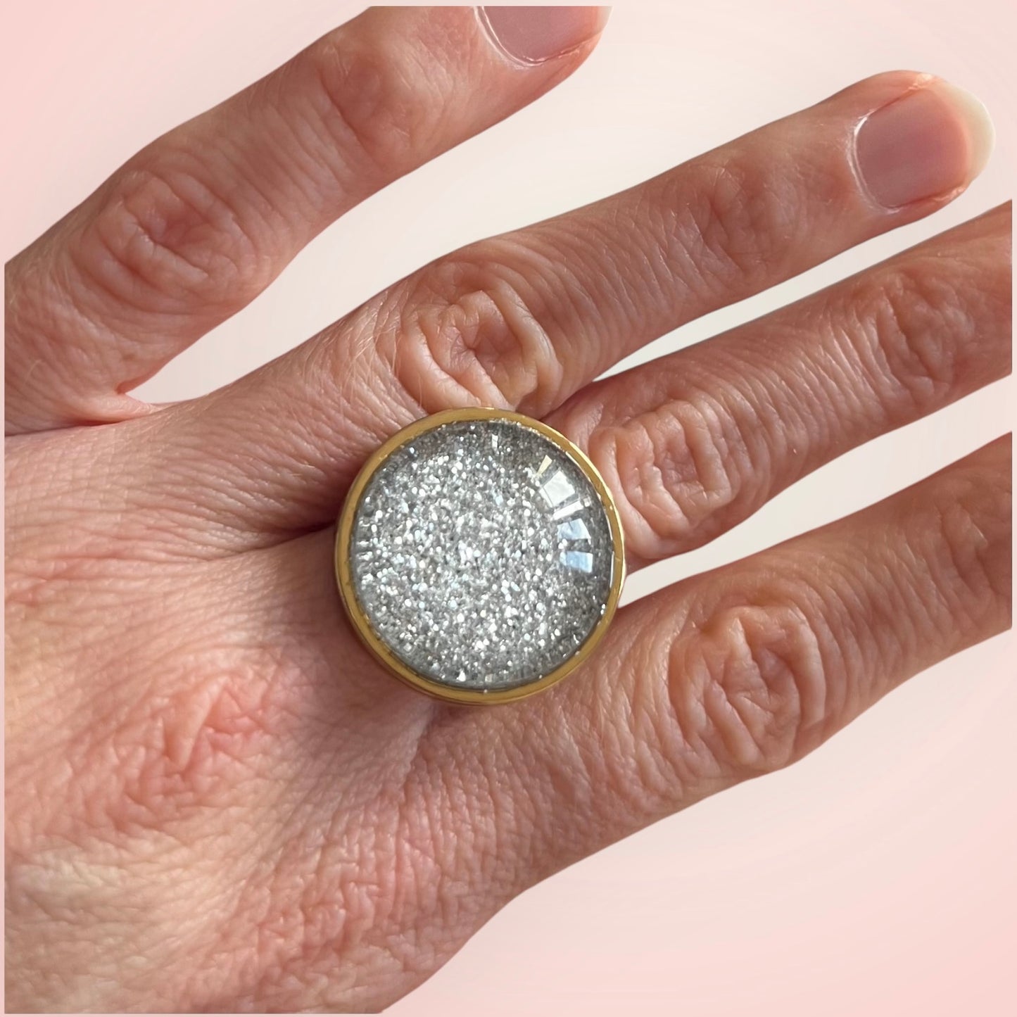 Silver glitter ring