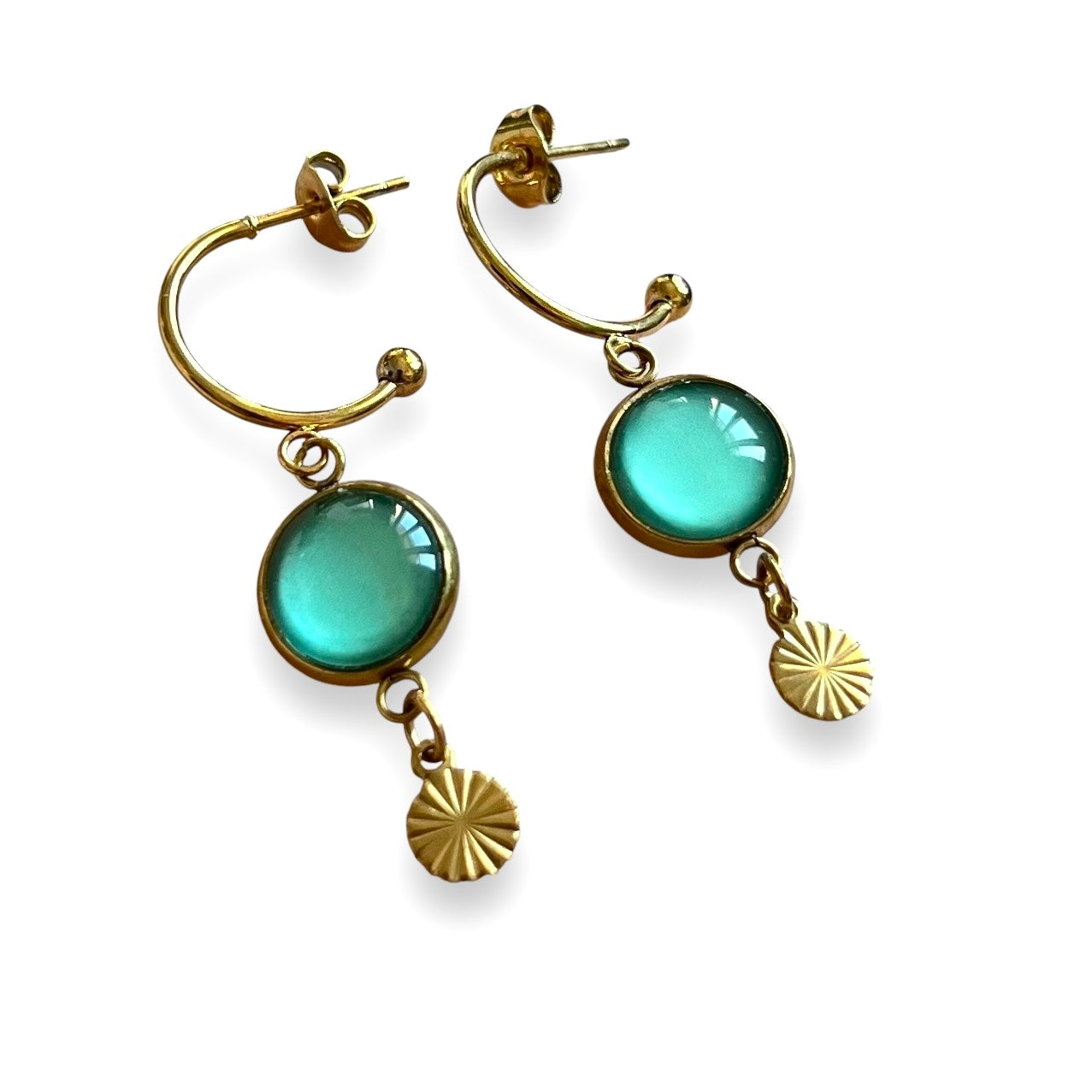 Turquoise golden HOOP EARRINGS