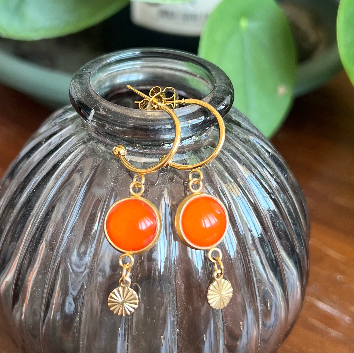 Orange golden/ silver HOOP EARRINGS