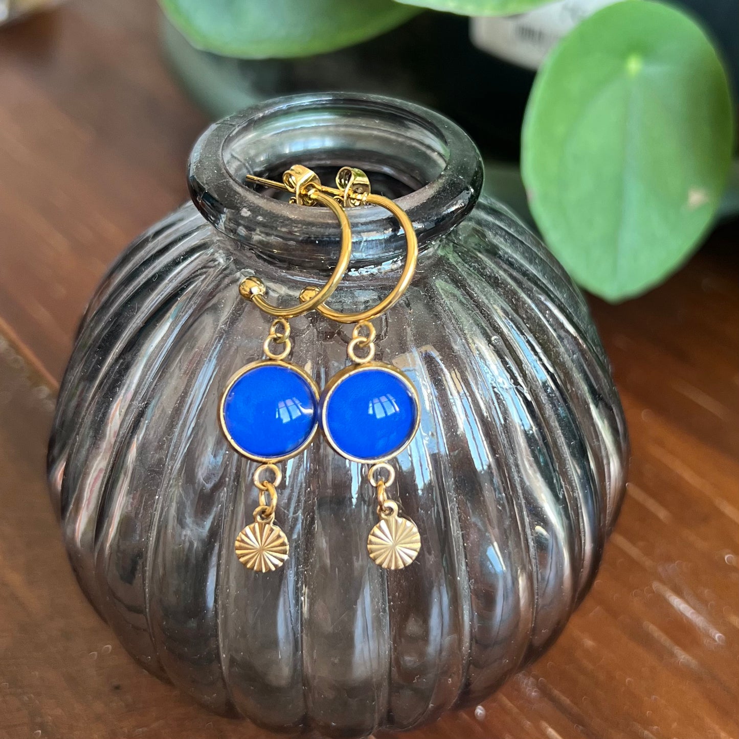 Electric blue golden HOOP EARRINGS