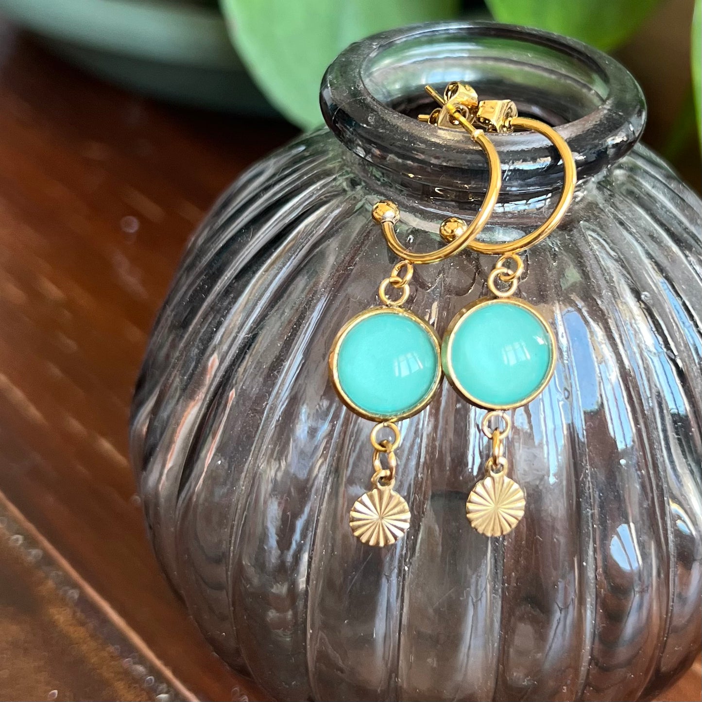 Turquoise golden HOOP EARRINGS