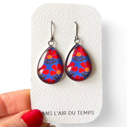 Blue and red japanese Teardrop Earrings