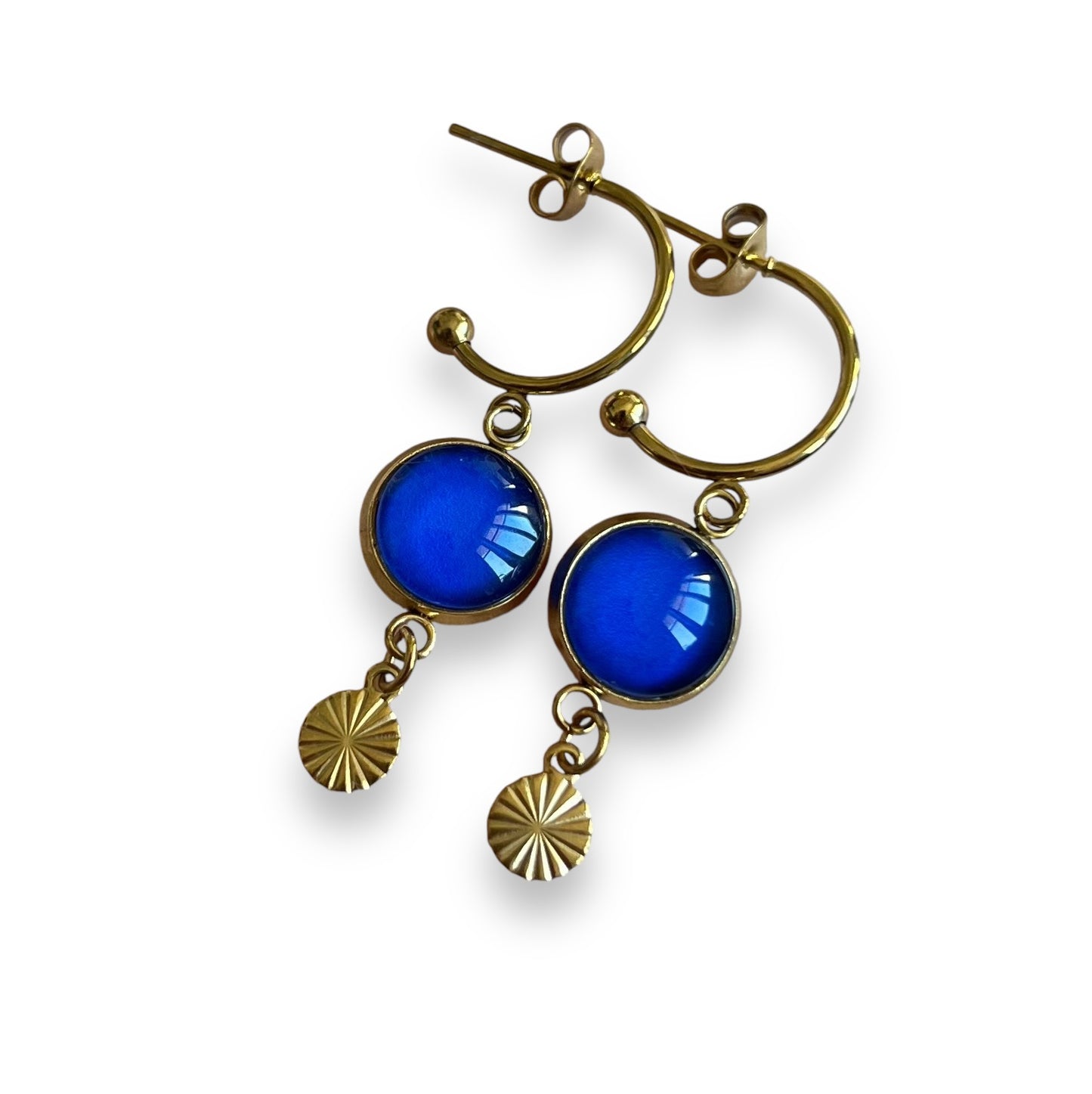 Electric blue golden HOOP EARRINGS