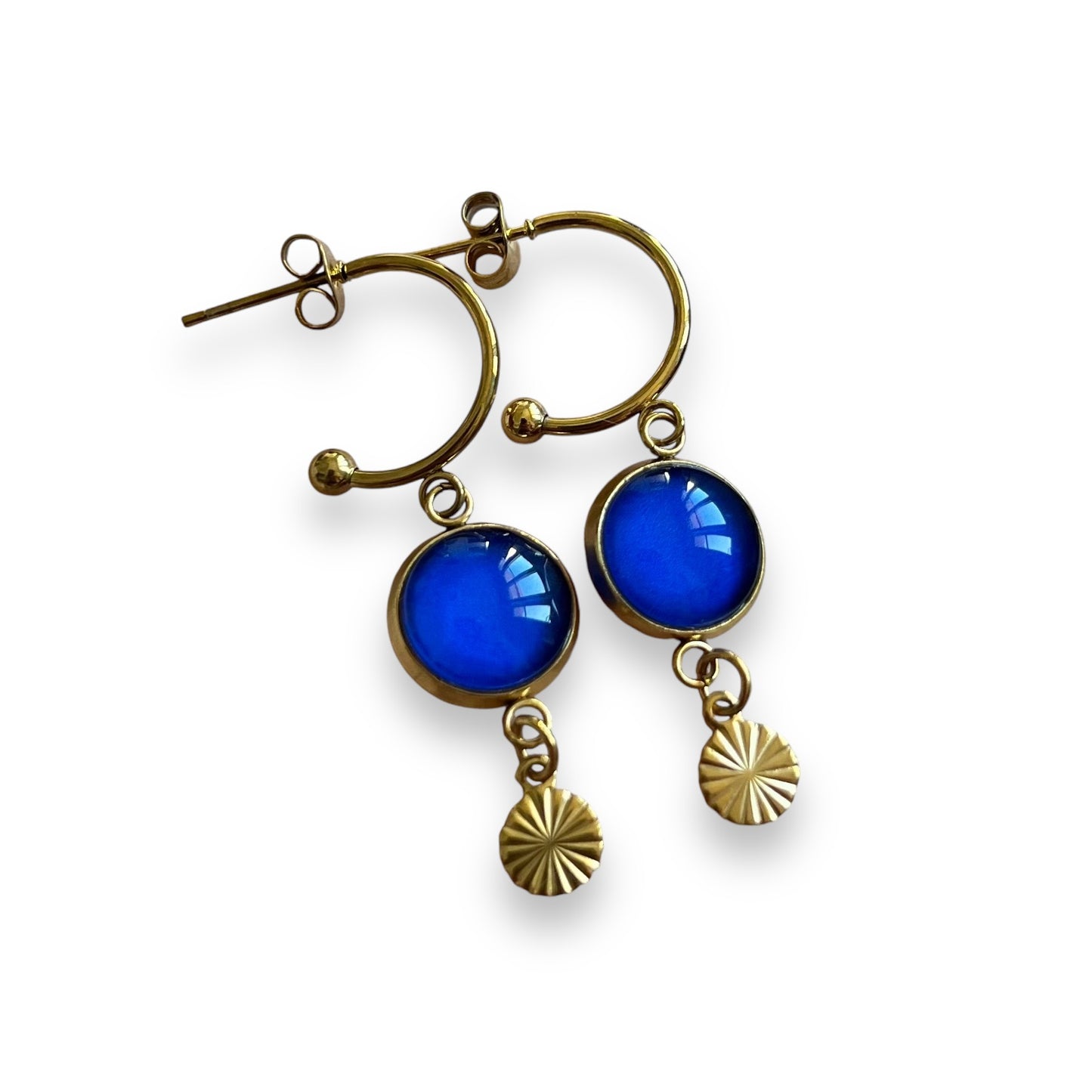 Electric blue golden HOOP EARRINGS