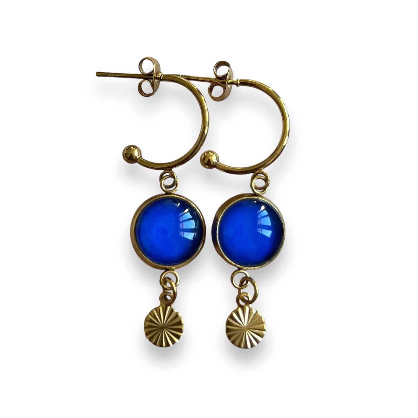 Electric blue golden HOOP EARRINGS