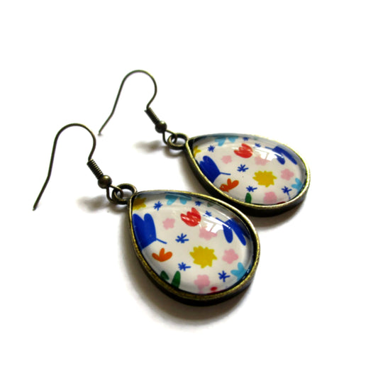 Boucles d'Oreilles Gouttes Multicolores, style Matisse