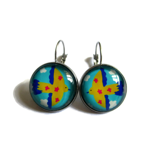 Colorful birds earrings