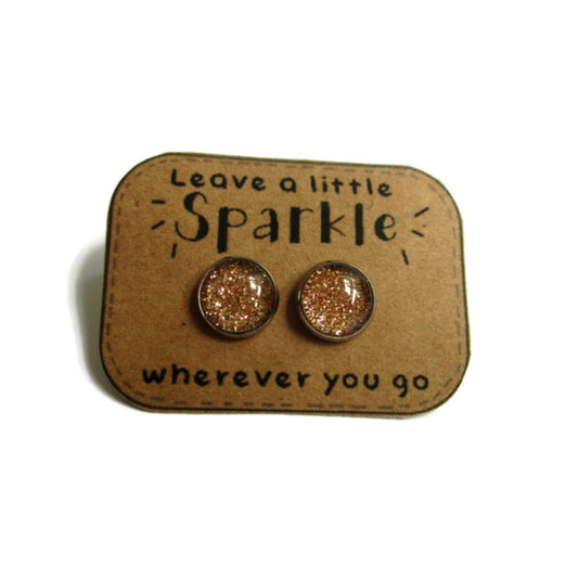 Gold Glitter Stud Earrings / "Leave a little SPARKLE wherever you go"