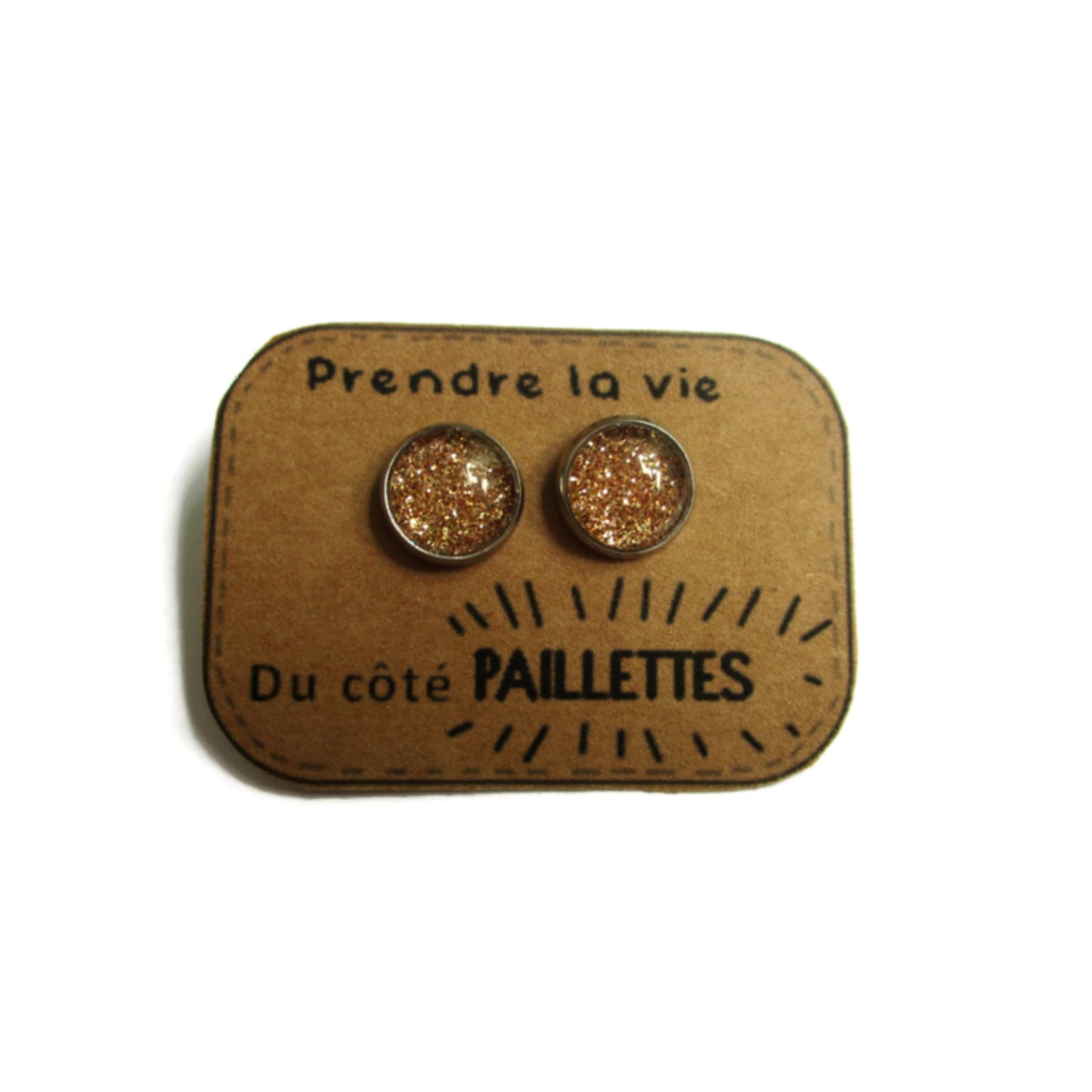 Puces d'Oreilles Enfant Prendre la Vie du côté Paillettes Dorées