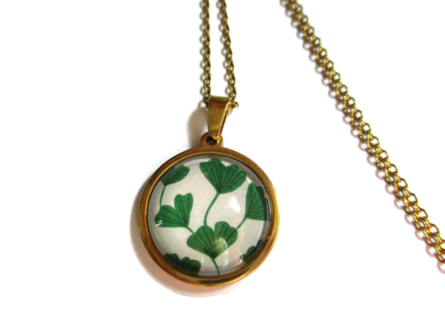 COLLIER Feuilles de ginkgo, bijoux verts, collier feuilles verte, nature