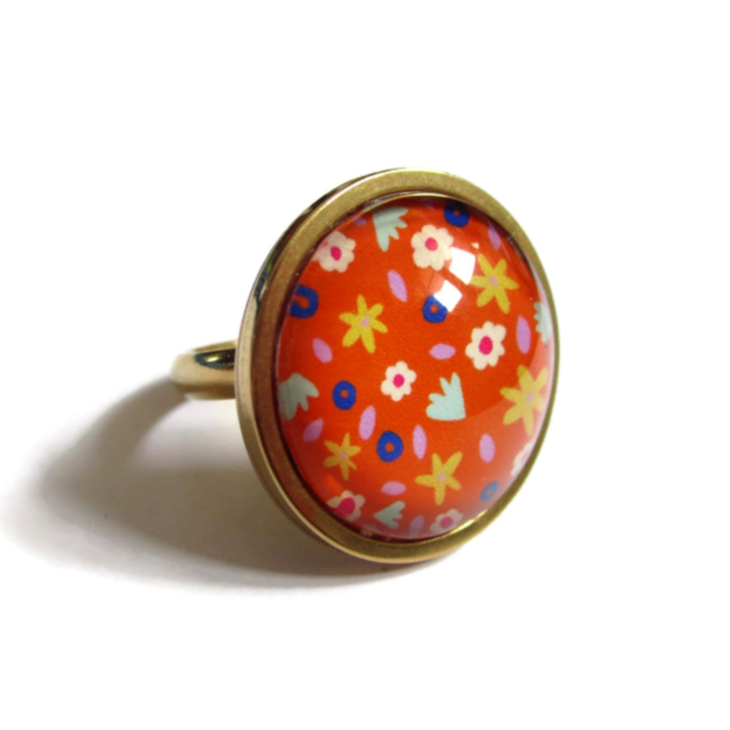 Bague dorée Fleurs Oranges Liberty