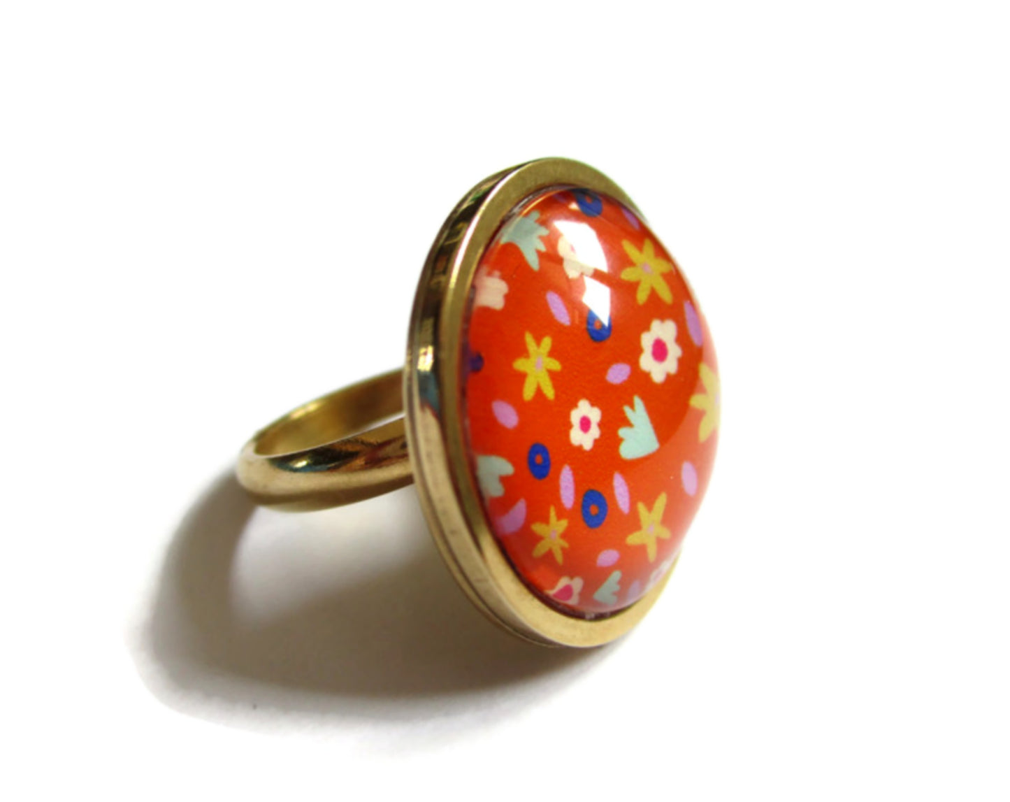 Bague dorée Fleurs Oranges Liberty