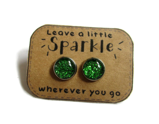 Green Glitter Stud Earrings/ "Leave a little SPARKLE wherever you go"