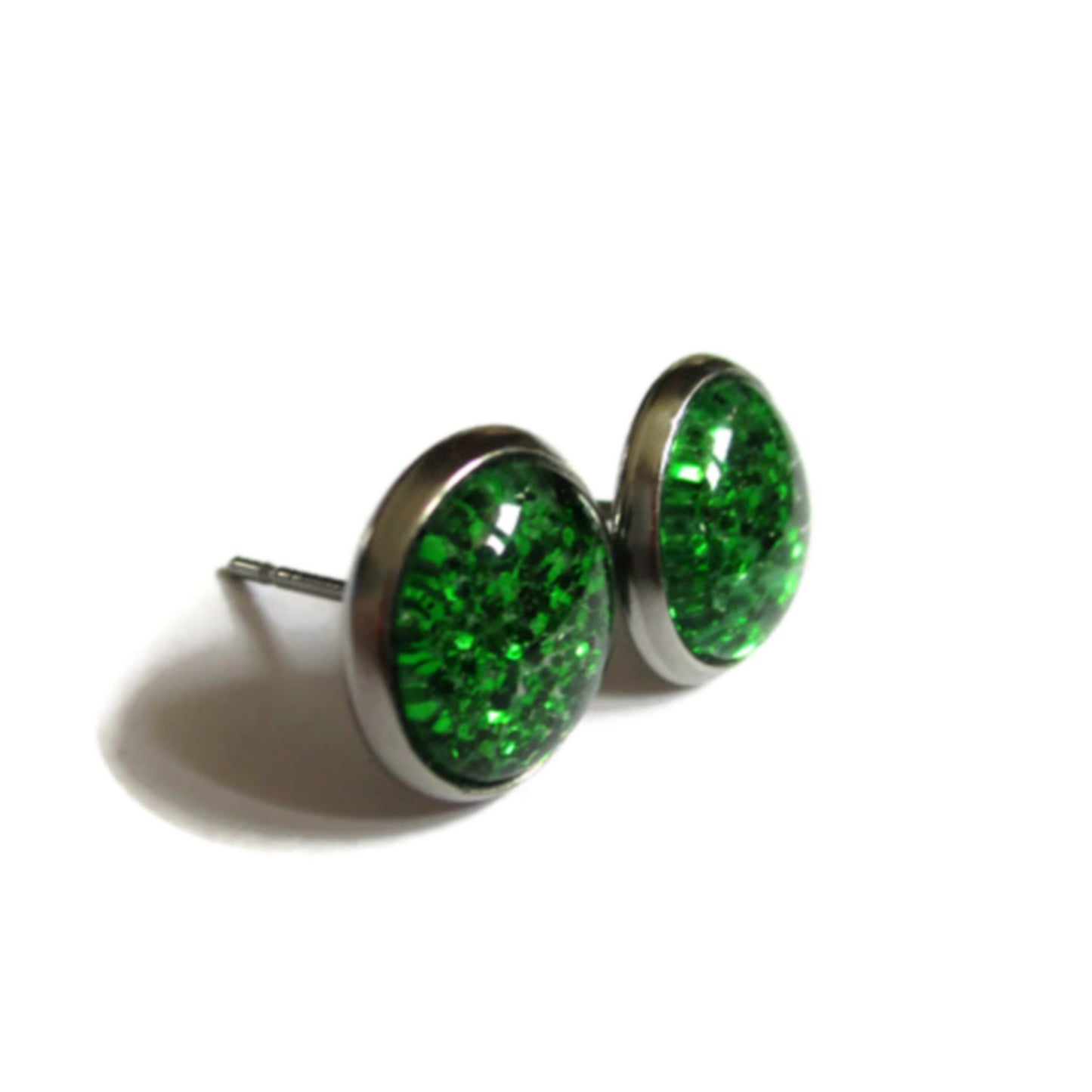 Green Glitter Stud Earrings/ "Leave a little SPARKLE wherever you go"