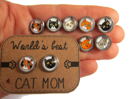 Mix & match Cat Stud Earrings / World's Best Cat Mom