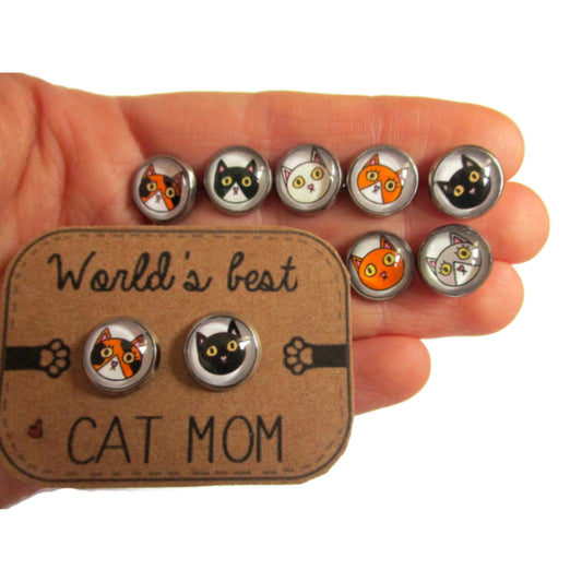 Mix & match Cat Stud Earrings / World's Best Cat Mom