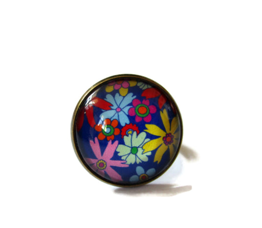 Blue and Colorful Floral Ring