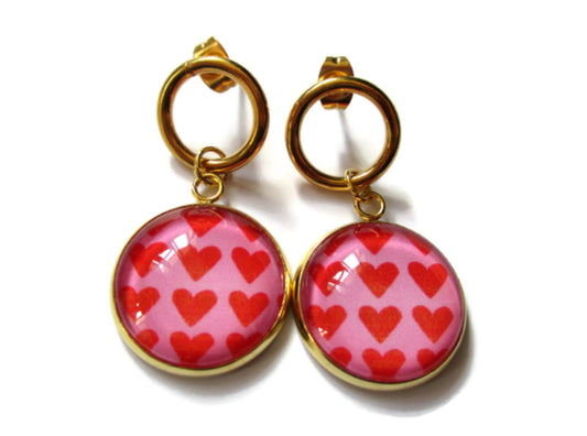 Pink Heart gold earrings