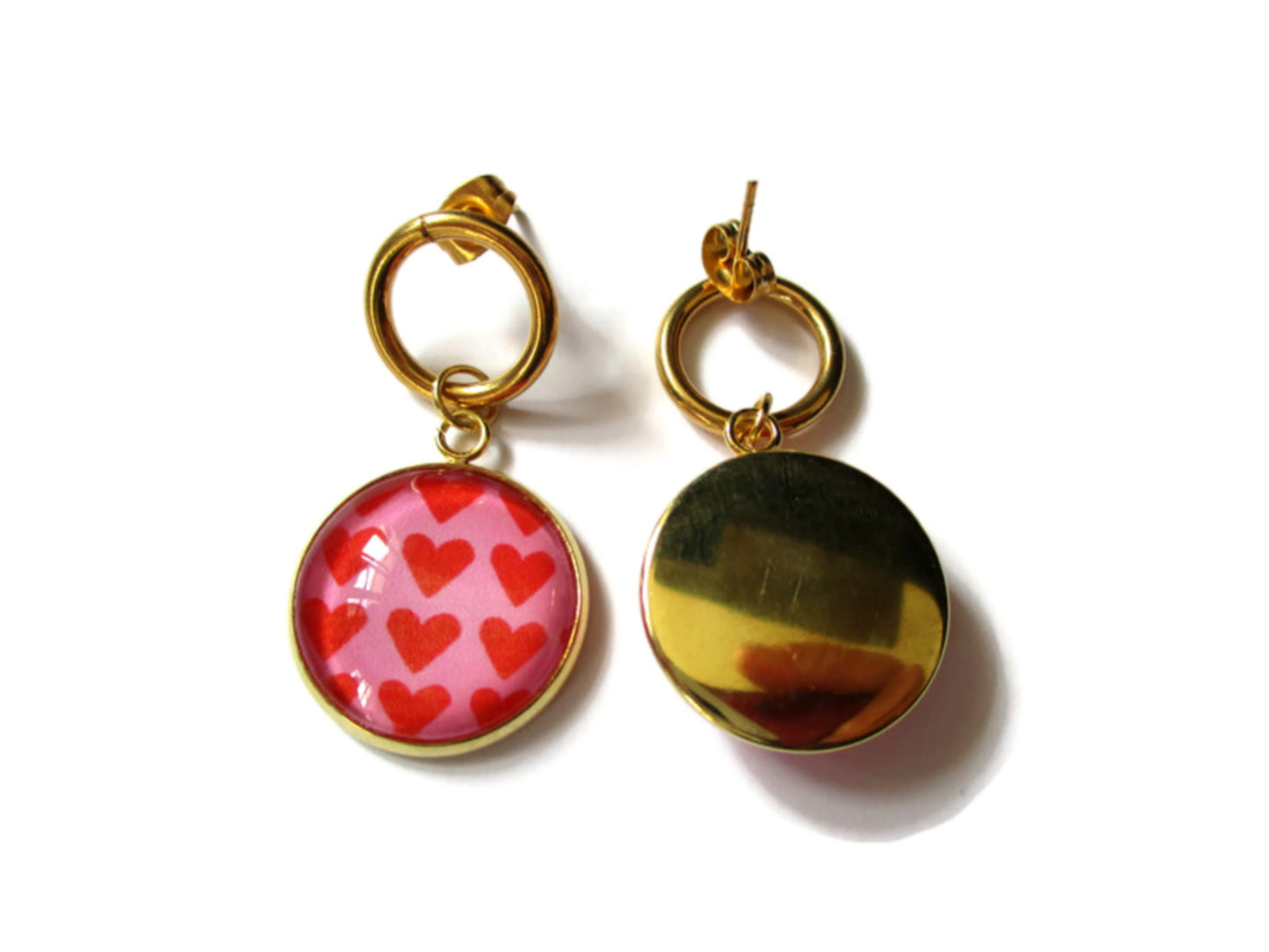 Pink Heart gold earrings