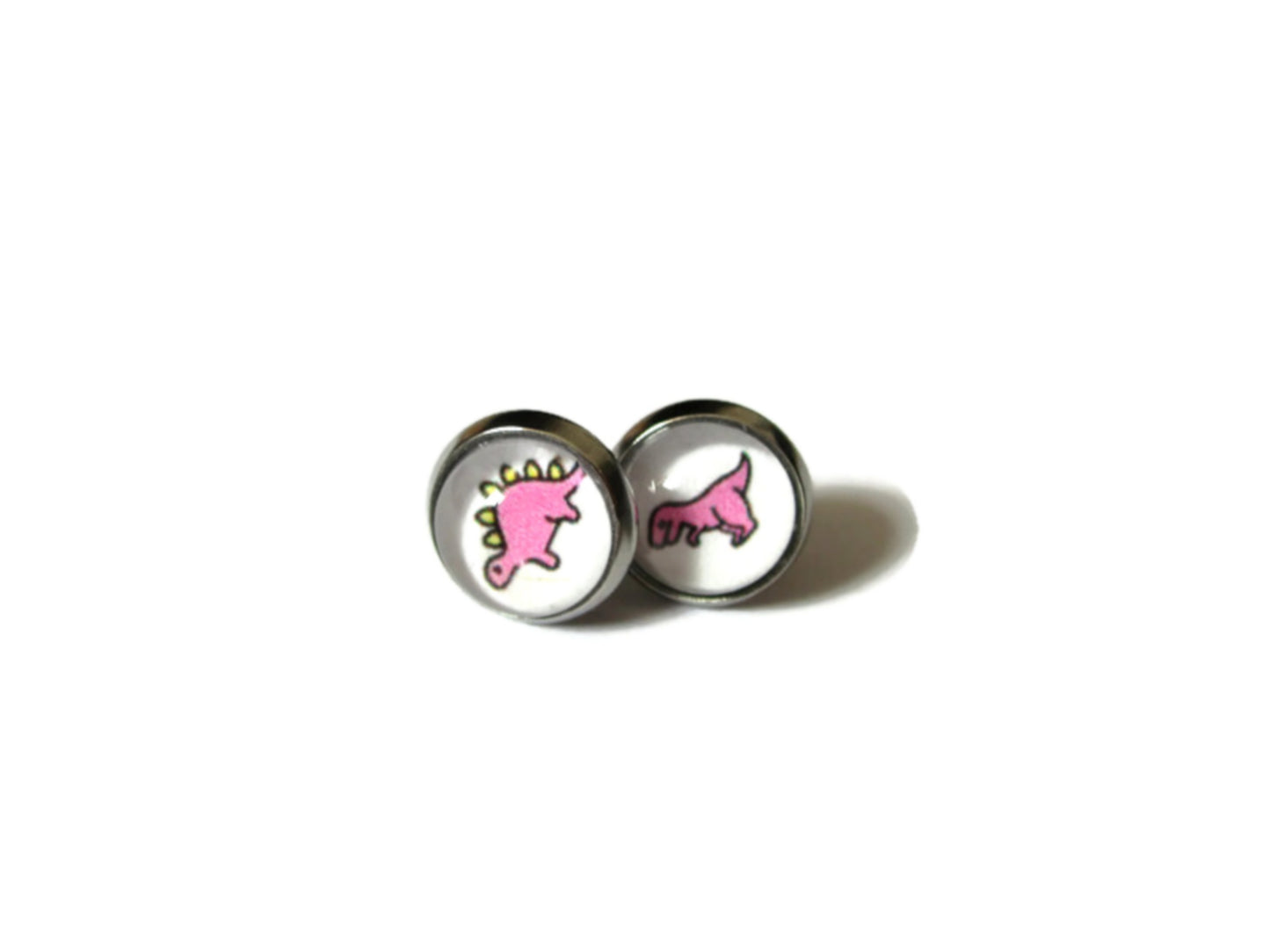 Puces d'Oreilles Enfant Dinosaures roses