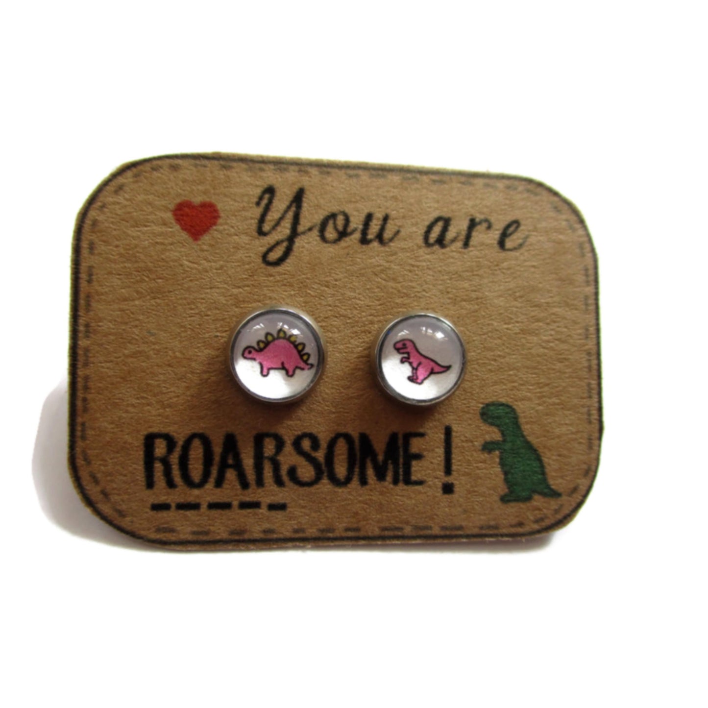 Puces d'Oreilles Enfant Dinosaures roses