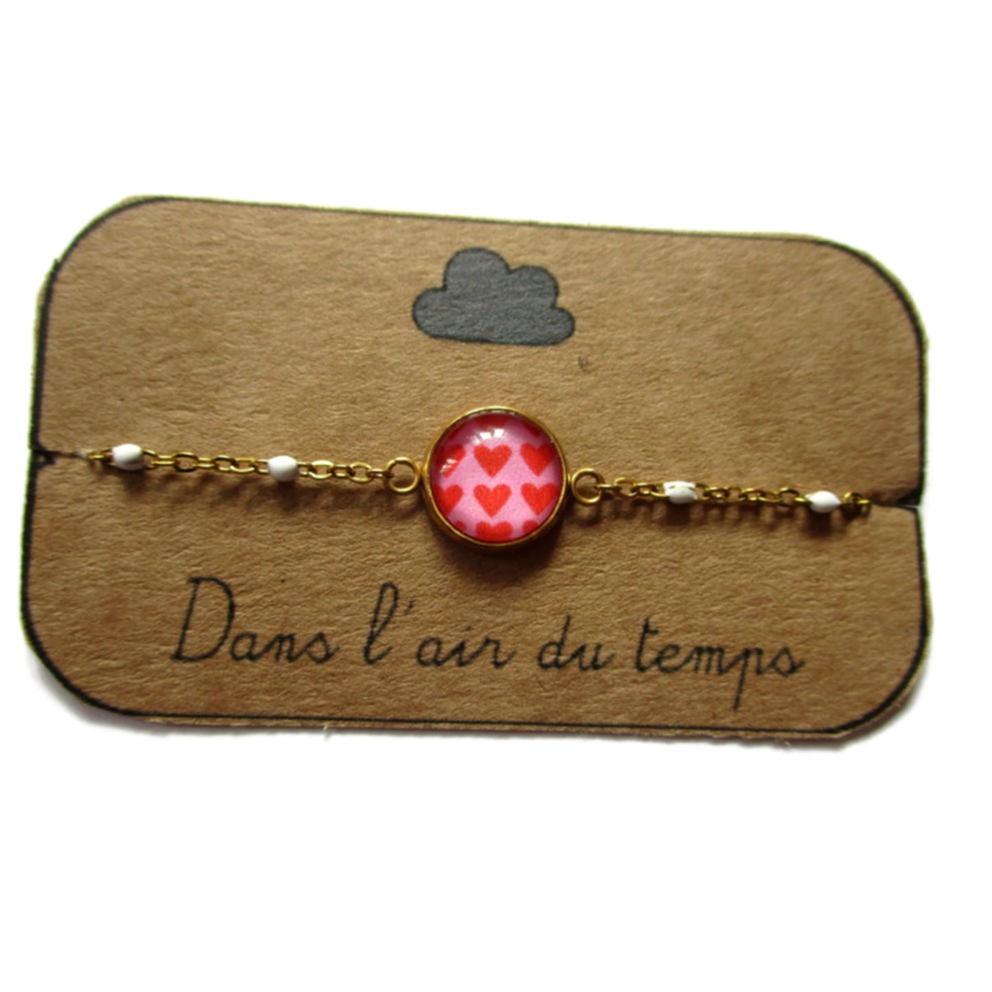 Bracelet Acier Inoxydable Coeur Rouge sur fond rose