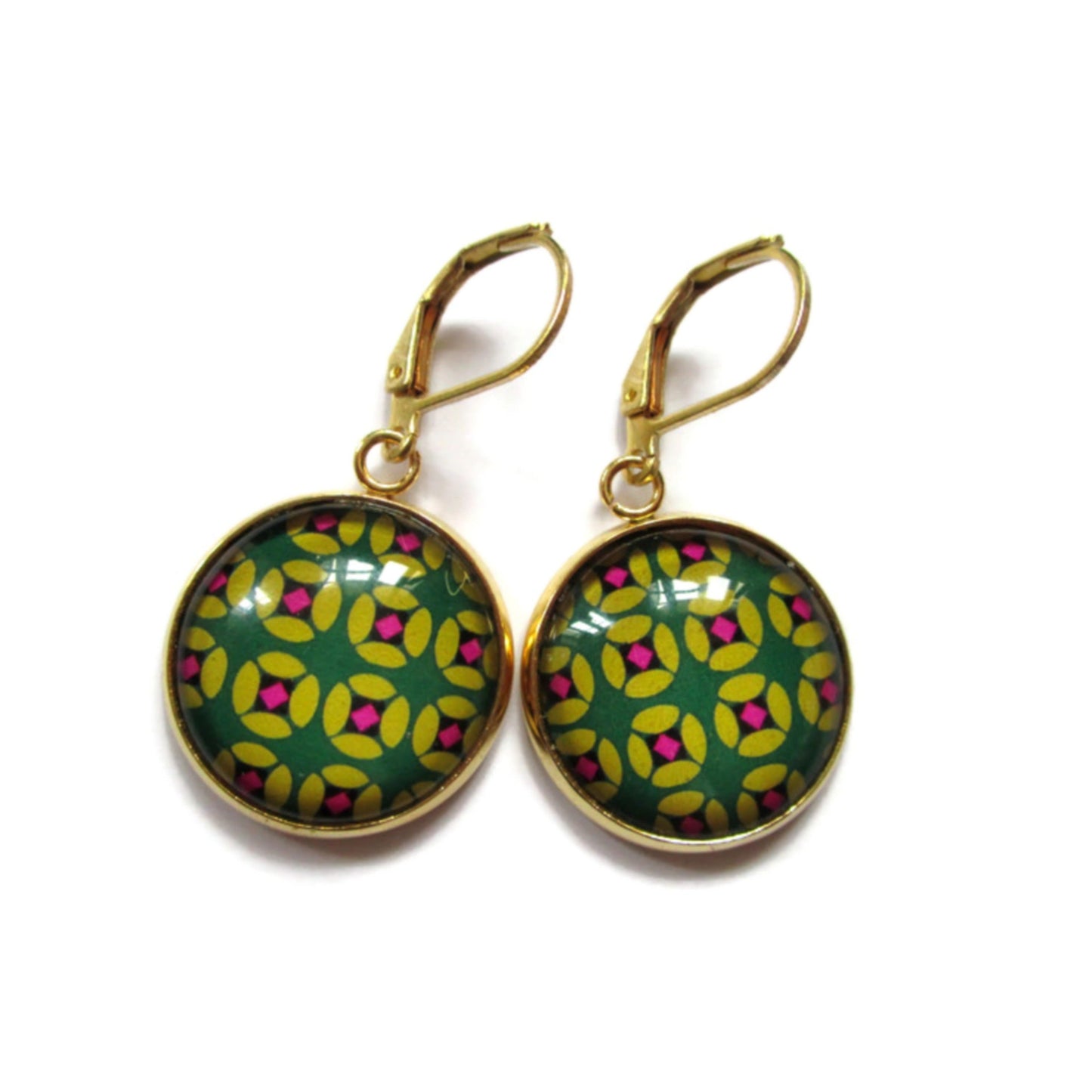 Green, yellowand pink gold earrings