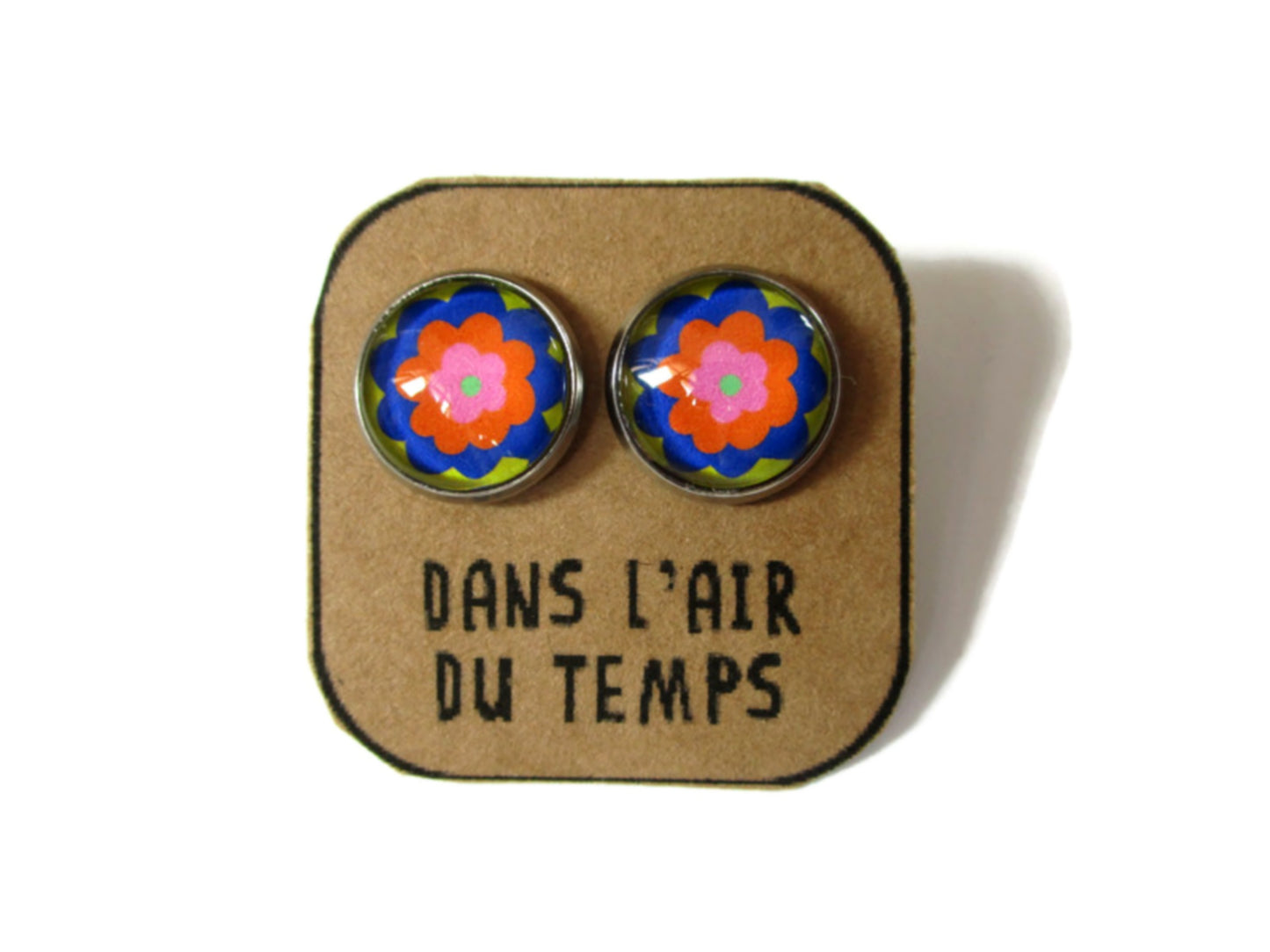 Puces d'Oreilles Fleurs Multicolores colorée seventies