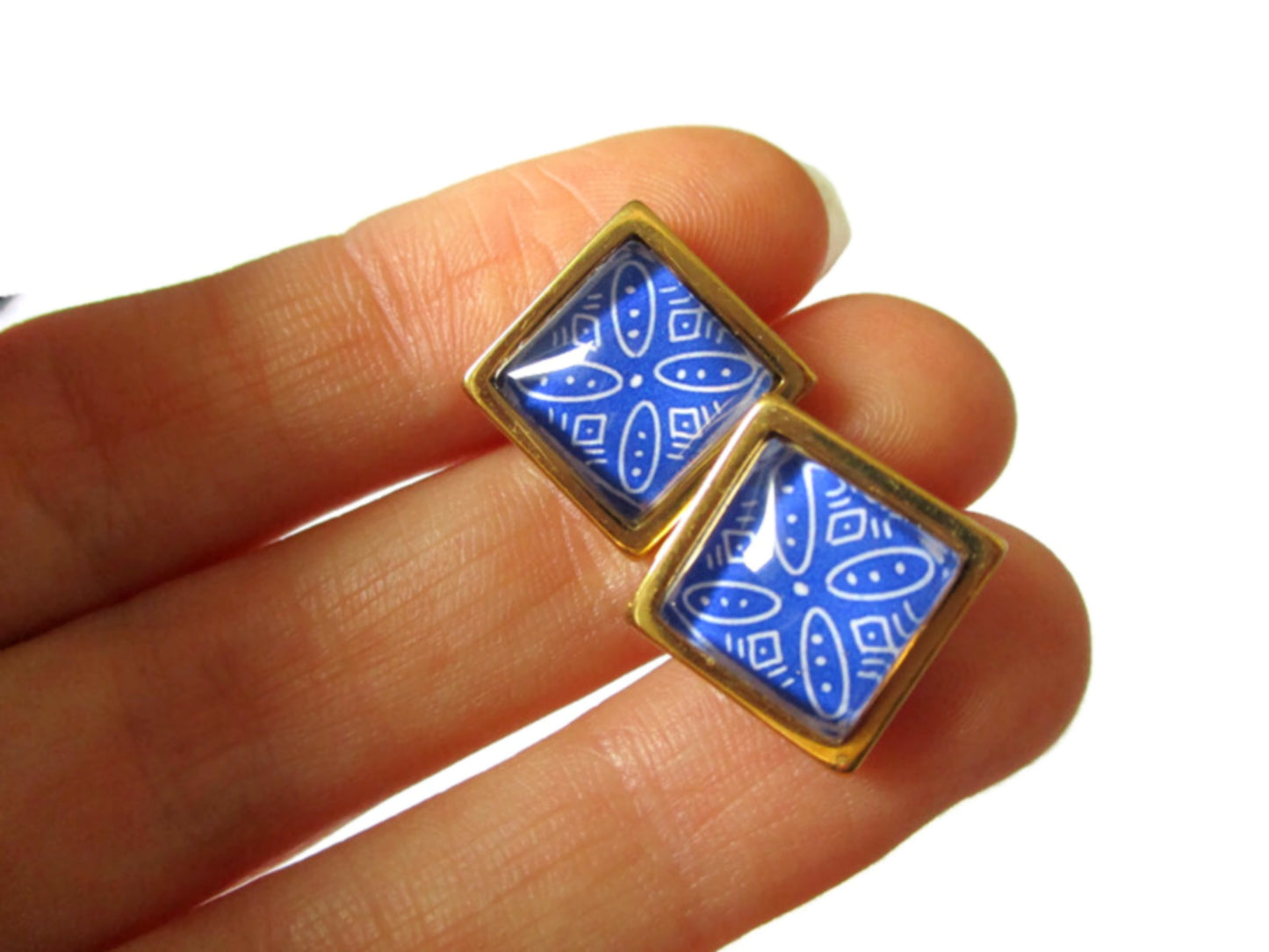 Blue Azulejos square stud earrings
