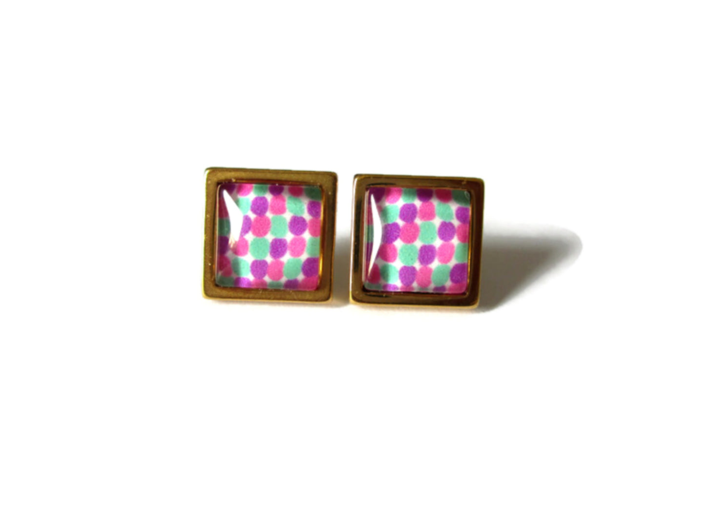 Colorful polka dots square stud earrings