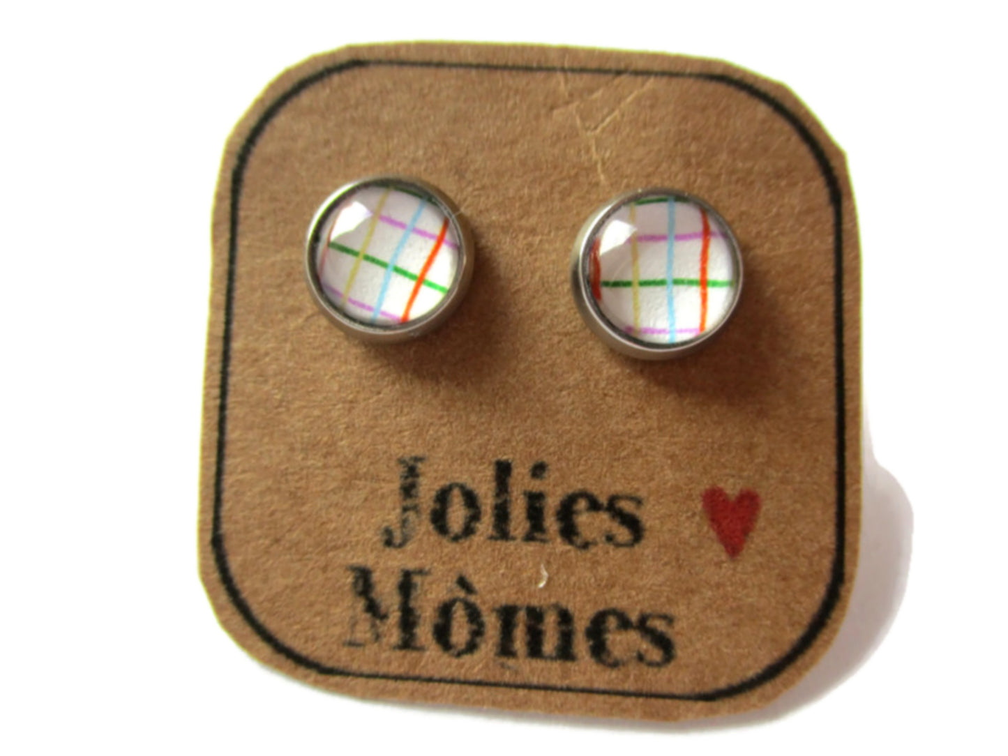 Puces d'Oreilles Enfant carreaux multicolores