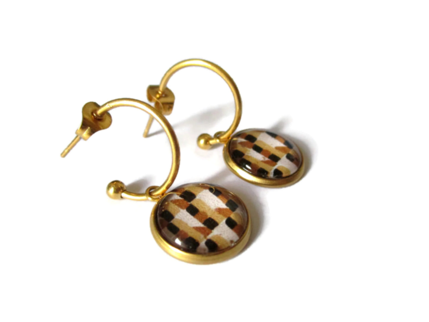 beige and brown geometric HOOP EARRINGS