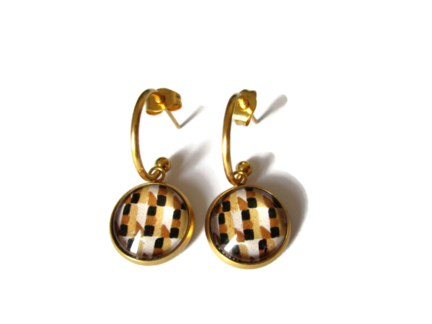 beige and brown geometric HOOP EARRINGS