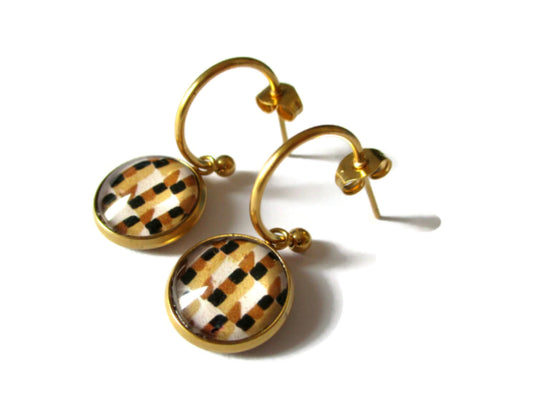 beige and brown geometric HOOP EARRINGS